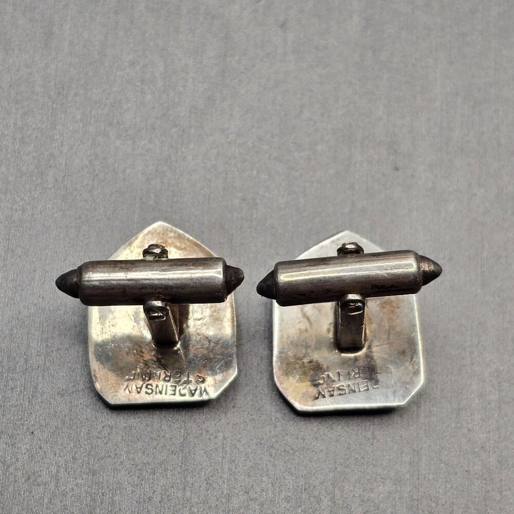 VTG Siam Sterling Silver Niello Cufflinks .75in Thai Dancer Signed Willy Co - Picture 5 of 10